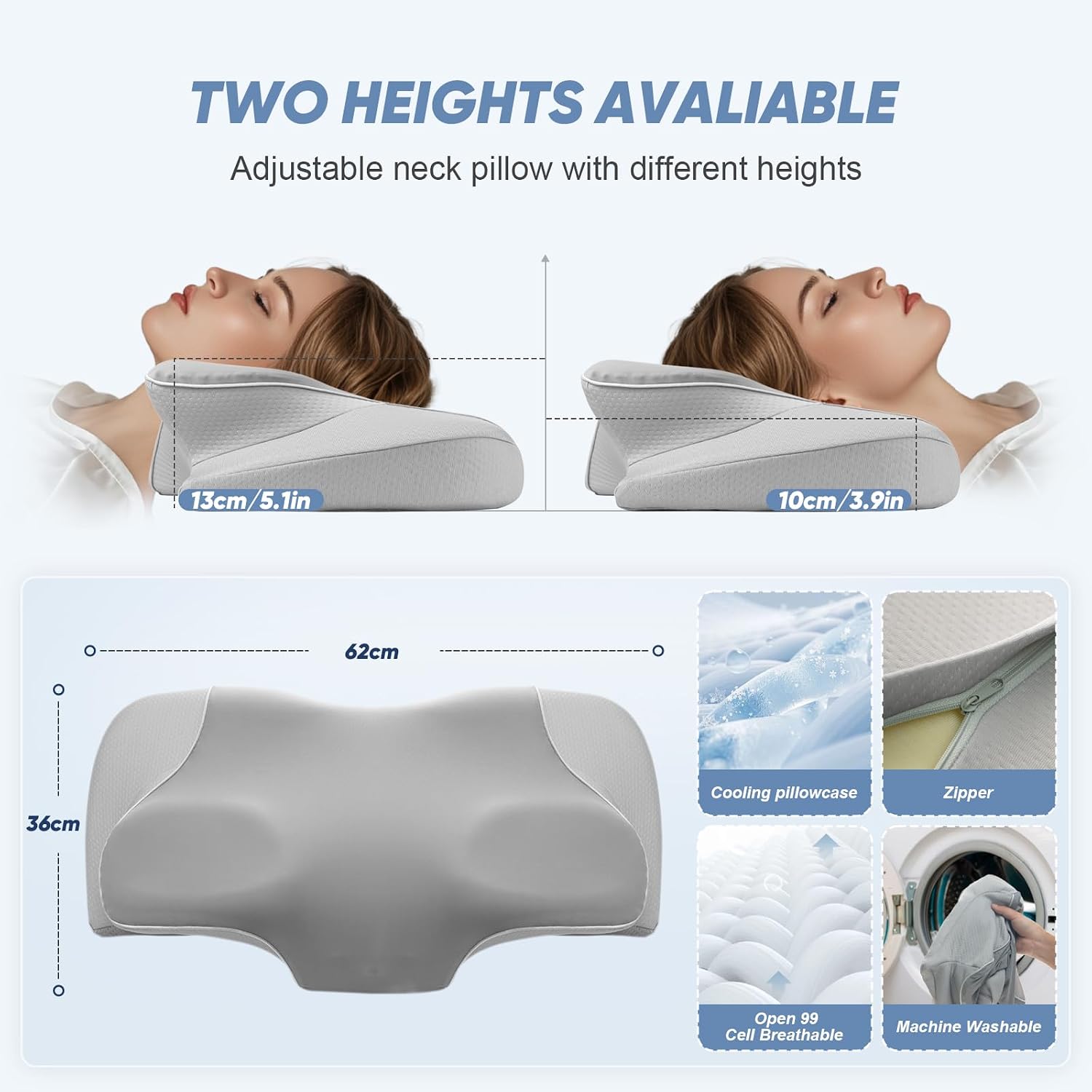 Detalle de CloudNook Memory Foam Pillow for Neck Pain Relief