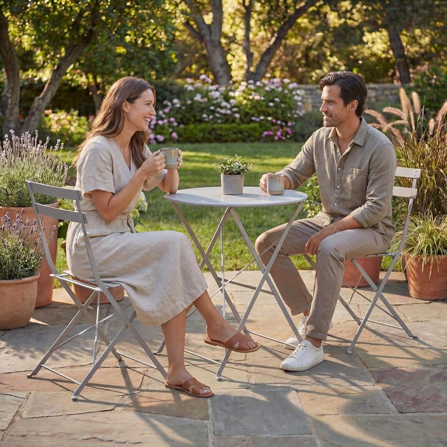 Thumbnail 4 de Garden Vida Porto 2 Seater Metal Folding 3-piece Bistro Set (Light Grey) for Garden, Patio & Balcony