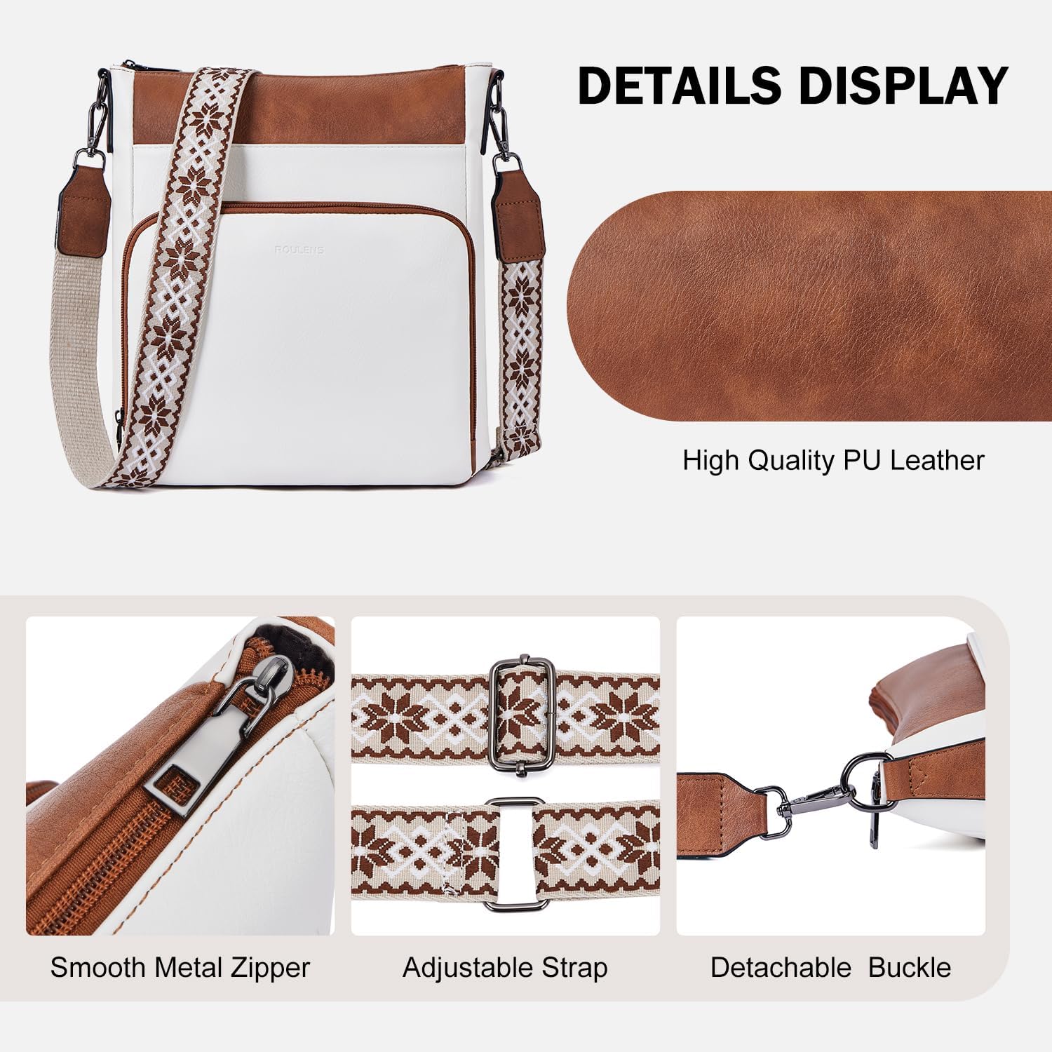 Thumbnail 6 de Roulens Crossbody Bags for Women: Soft Vegan Leather Medium Shoulder Purse with Front Zipper Wallet Pocket