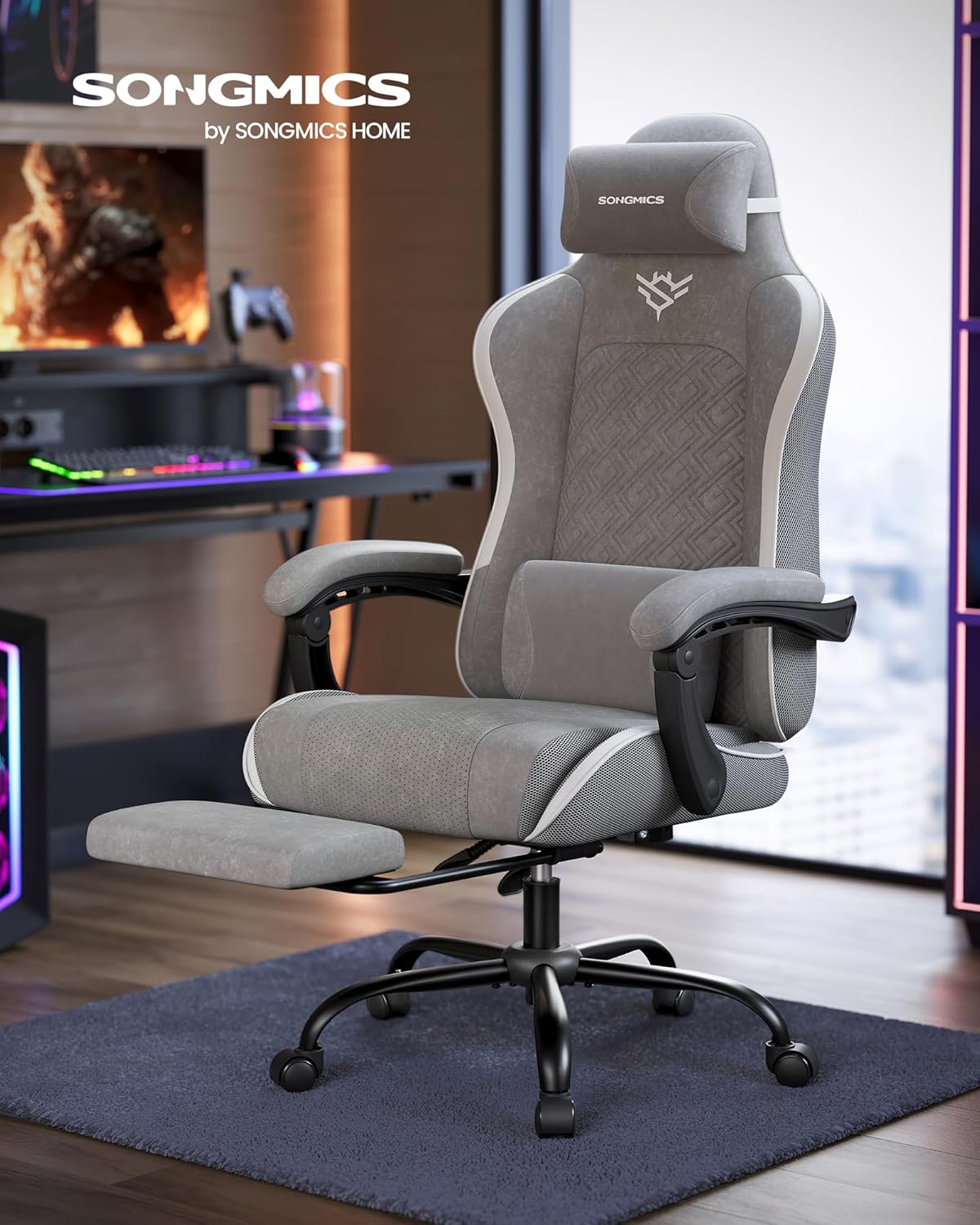 Thumbnail 2 de SONGMICS OBG079GD06 Gaming Chair with Footrest, Spring Seat Cushion & Synchronised Armrests