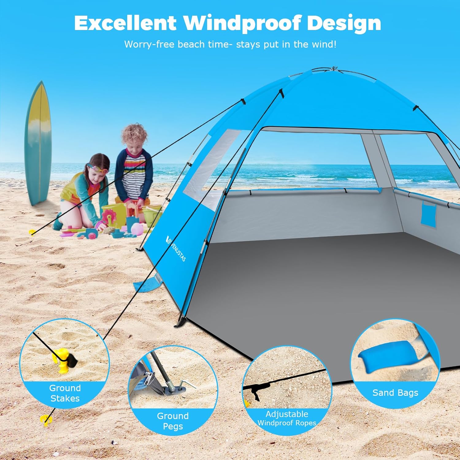 Detalle de Venustas Beach Tent Sun Shelter (3/4/6/8 Person) with UPF 50+ UV Protection