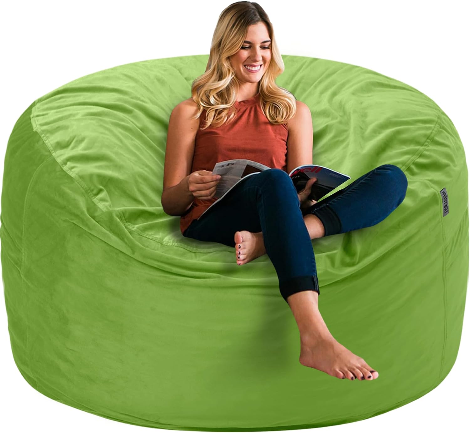 Detalle de HABUTWAY 62-043-Green 3FT Bean Bag Chair, Velvet Cover, Foam-Filled