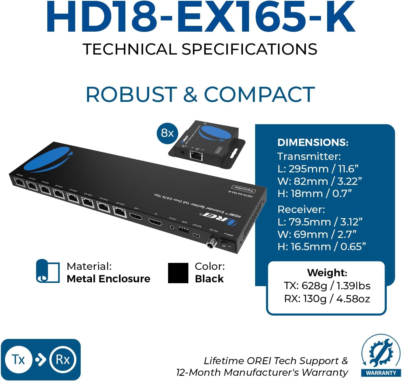 Thumbnail 4 de OREI 1x8 HDMI Extender Splitter 165 ft
