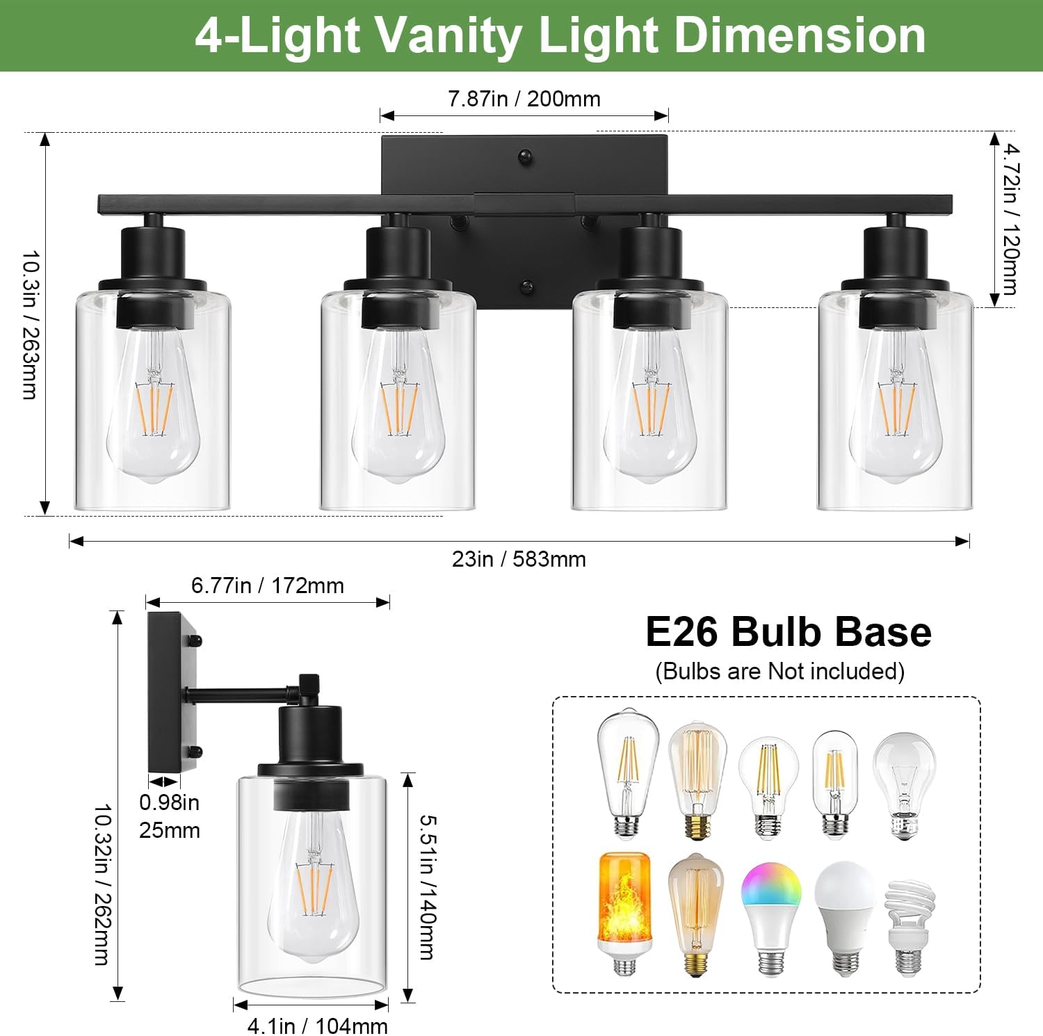 Thumbnail 3 de Indoi 4-Light Matte Black Bathroom Light Fixtures with Clear Glass Shades