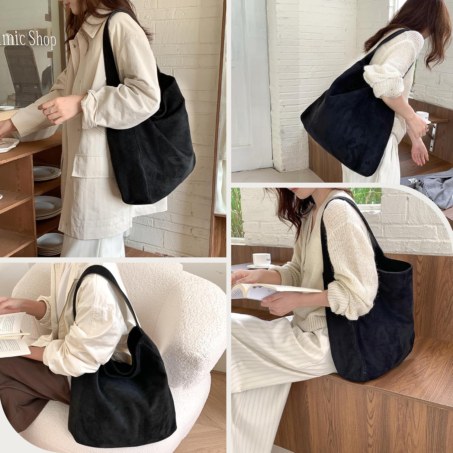 Thumbnail 5 de Grand cabas en daim suédé Gluckstar pour femme (38x36x12 cm) – sac porté épaule, travail, cours et courses