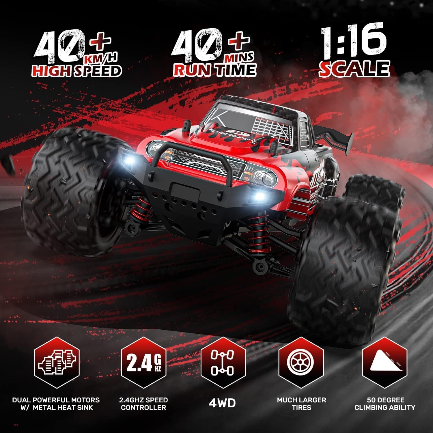 Thumbnail 2 de DEERC Fernsteuerungsauto 1:16 – All-Terrain RC Monstertruck mit 4WD, 40+ km/h, 2 Batterien & LED-Licht