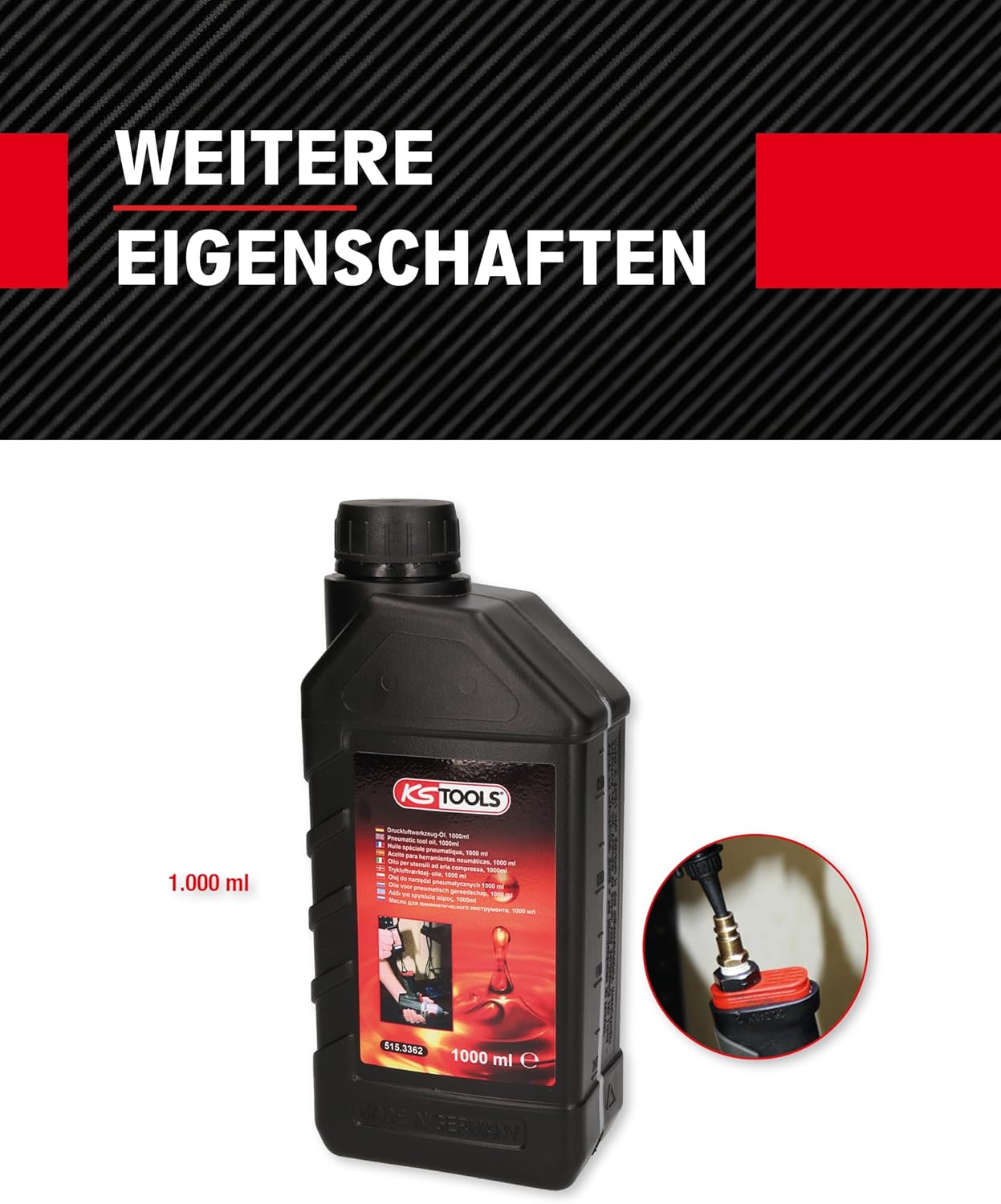 Detalle 2 de KS TOOLS Druckluftwerkzeug-Öl 1000 ml