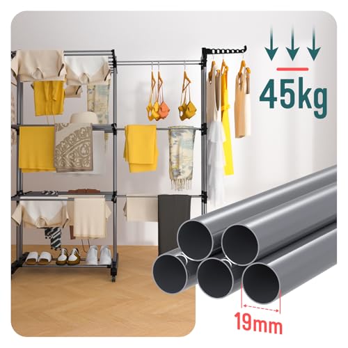 Thumbnail 6 de vounot Étendoir à Linge Extensible 4 Niveaux 190x64x170 cm – Séchoir Vertical Pliable avec Roulettes et Ailes Latérales