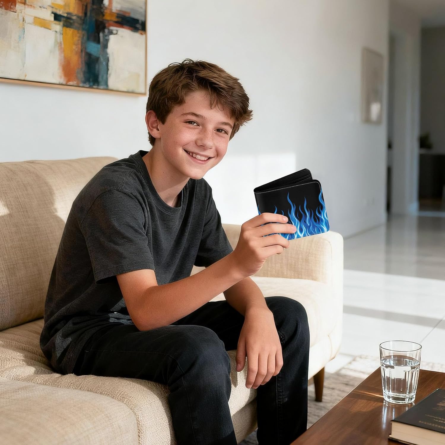 Thumbnail 4 de NEIUJADK Kids Wallets for Boys: Blue Flame Bifold with Zipper Coin Pocket