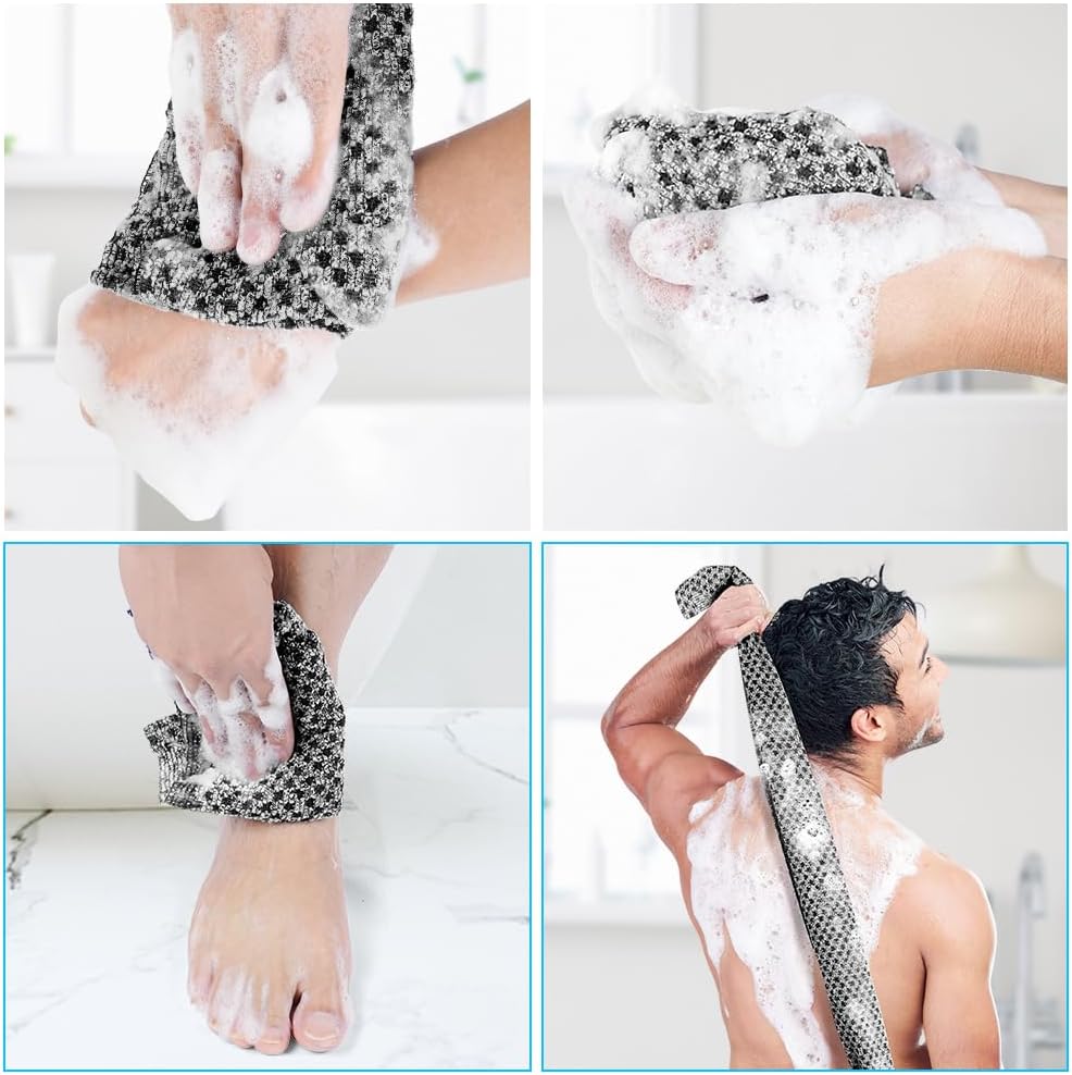 Thumbnail 6 de LOPHE – Coffret de 2 gant/serviette exfoliante extra longue pour la douche (dos et corps) noir