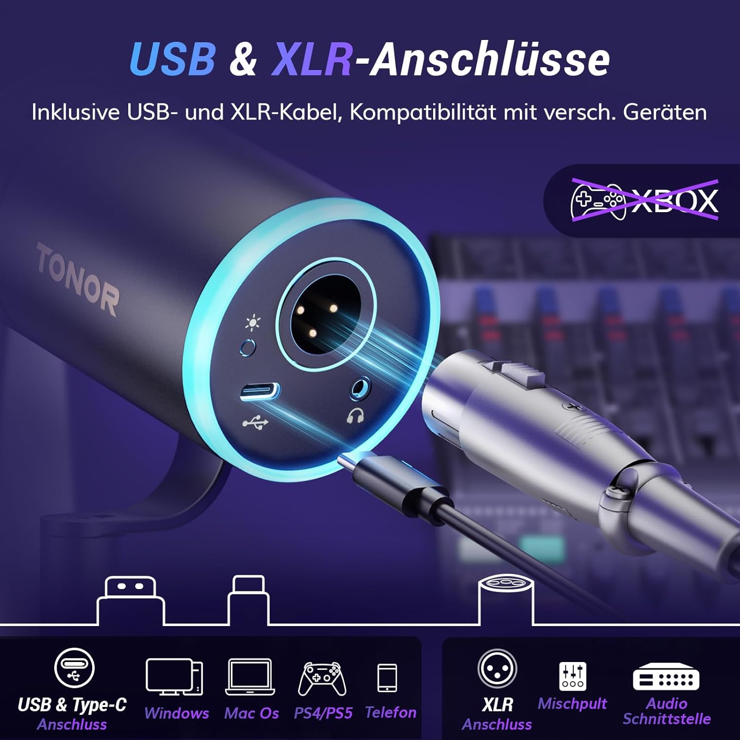 Thumbnail 5 de TONOR TD520S+LP: dynamisches Mikrofon mit XLR/USB, Low-Profile-Boomarm und RGB fürs Streaming