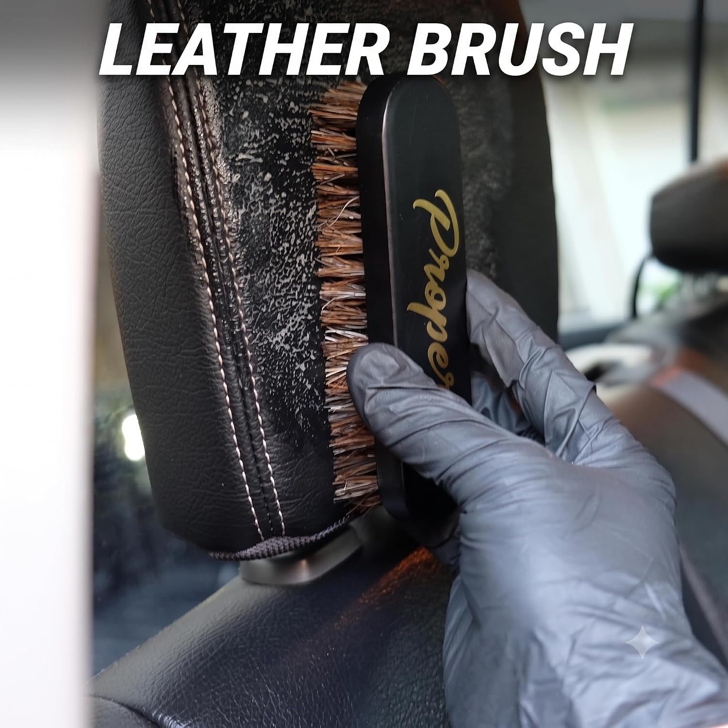 Detalle de PROPER DETAILING CO. レザー・アルカンターラ用ブラシセット 木製ハンドル 2本組