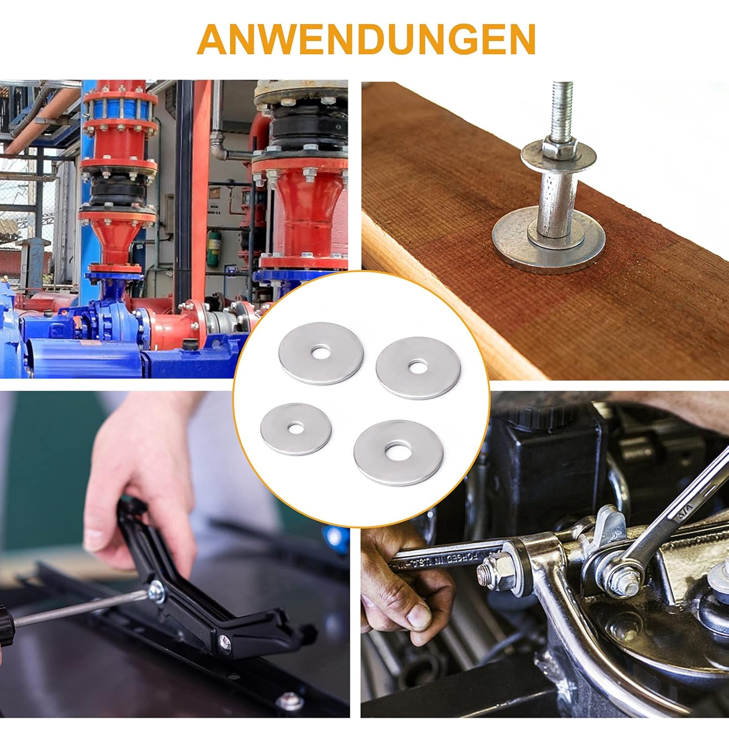 Thumbnail 5 de VIGRUE 225 Stück Edelstahl Flache Unterlegscheiben Set (7 Größen) für M3–M12