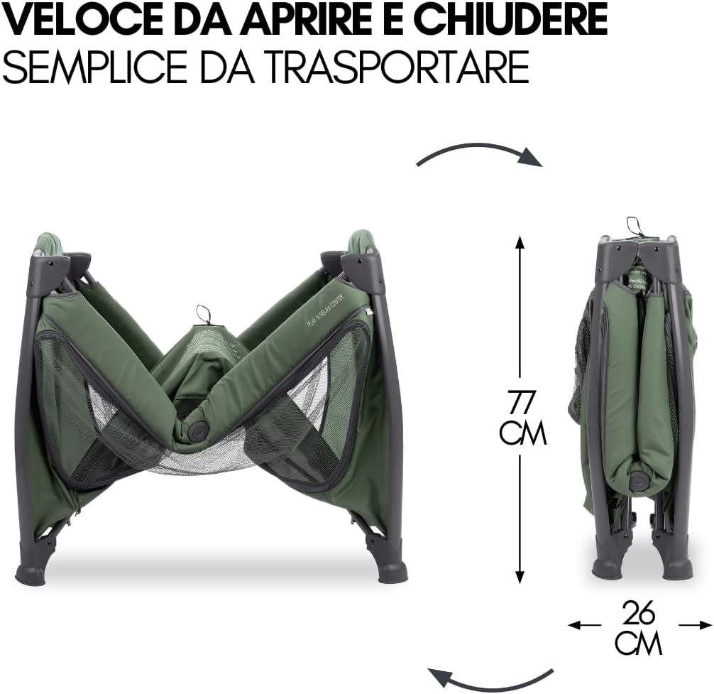Thumbnail 2 de hauck Lettino Da Viaggio Play N Relax Center Set con Materasso Comfort e Zanzariera – Culla Neonato 120x60cm, 2 Livelli, Fasciatoio, Borsa e Apertura – Verde Scuro