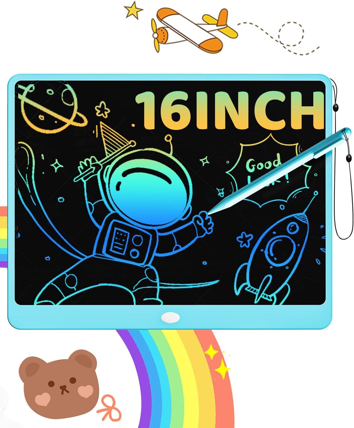 ORSEN Tablette LCD 16 pouces : ardoise magique effaçable pour enfants (bleu) de 3 à 8 ans