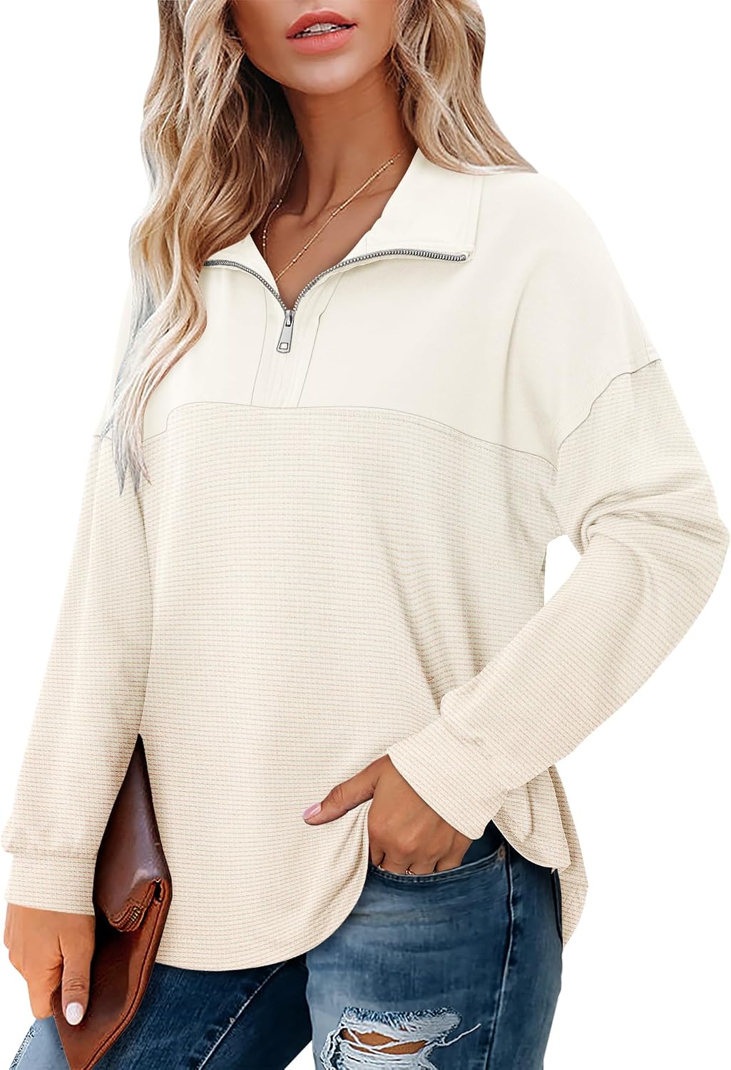 Detalle 2 de CHICZONE women’s oversized quarter-zip sweatshirt (soft cotton-blend) for everyday wear