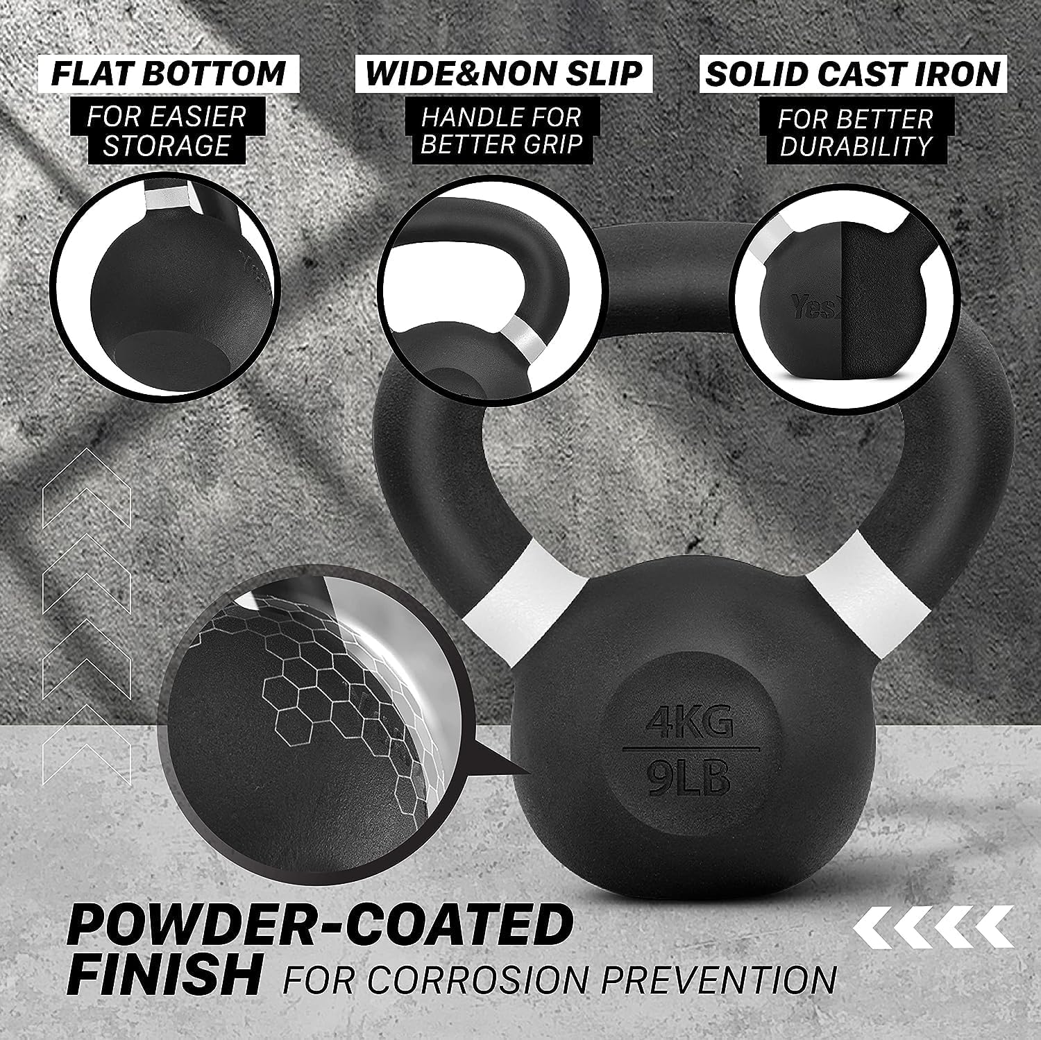 Thumbnail 2 de Yes4All kettlebell in ghisa da competizione, rivestite in polvere, impugnatura lunga (4–32 kg)