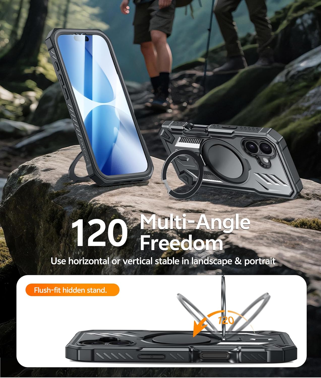 Thumbnail 3 de FNTCASE iPhone 17 magnetic stand phone case with built-in screen protector (Black)