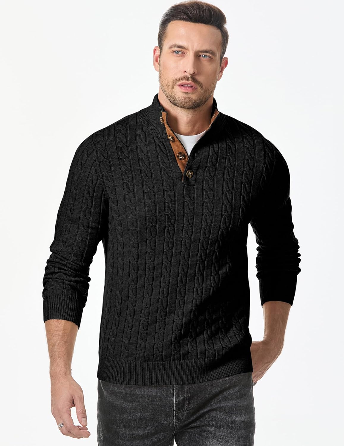 Thumbnail 5 de JMIERR Men's Cable Knit Pullover Sweater 1️⃣0️⃣0% Cozy