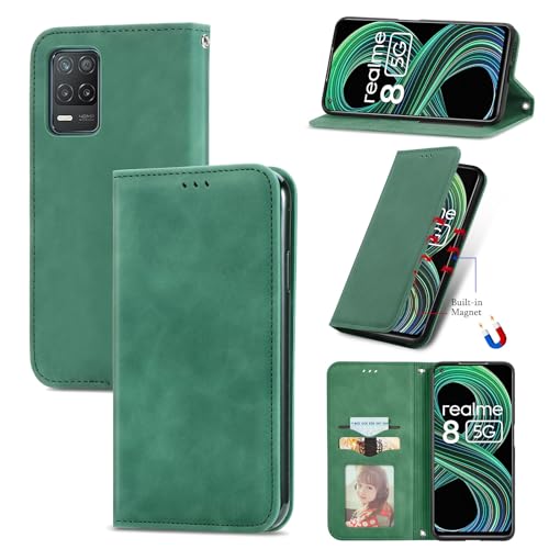 Detalle de WBWONE Coque à Realme 8 5G / Realme Narzo 30 5G — Étui portefeuille magnétique en cuir PU, vert