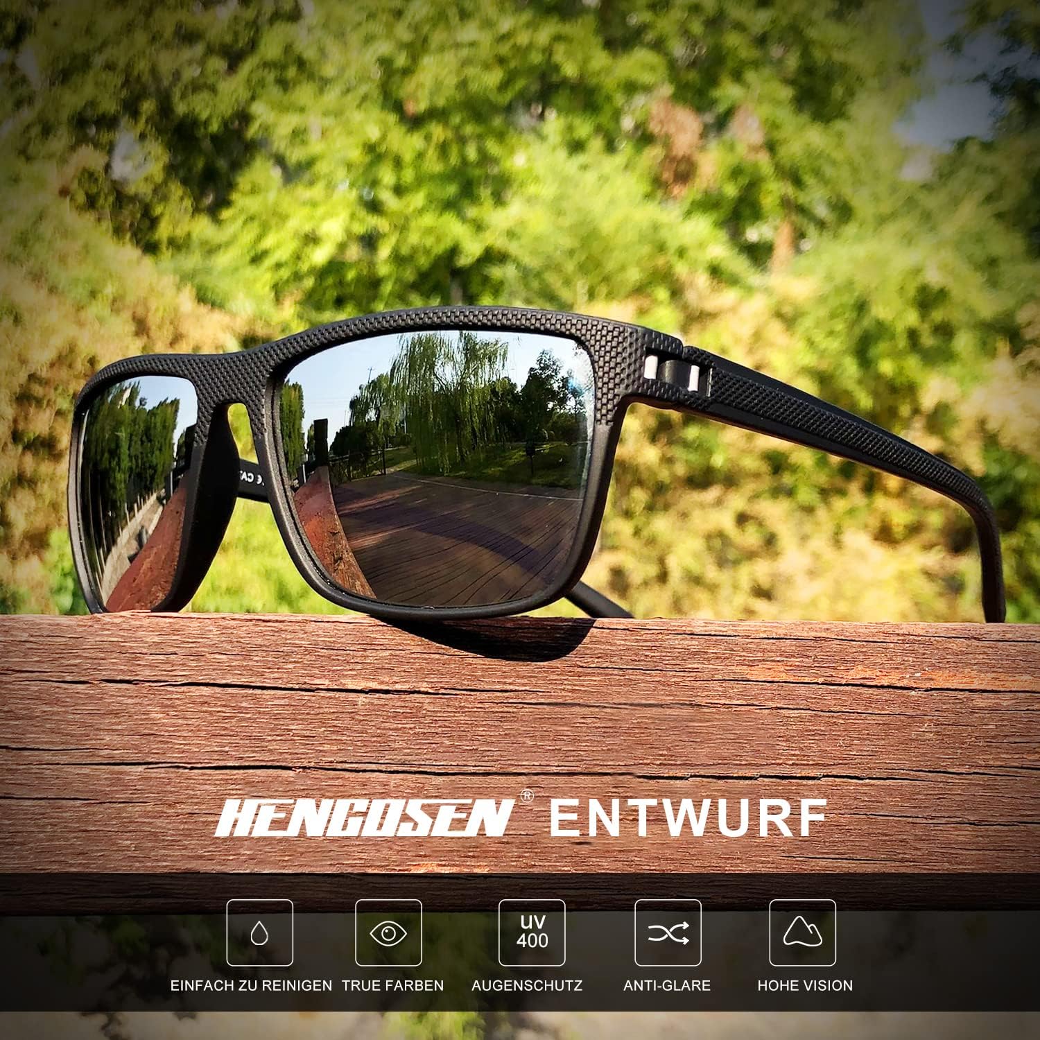 Thumbnail 1 de HENGOSEN Sonnenbrille Quadrat Polarisierte UV-Schutz – Herren & Damen, leichtes Kunststoffrahmen-Design