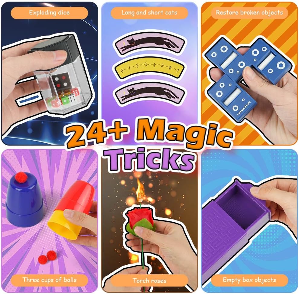 Detalle de OSDUE P2-MSDJFZ240828-FBA – zestaw magiczny, 24 sztuczki, kapelusz i peleryna