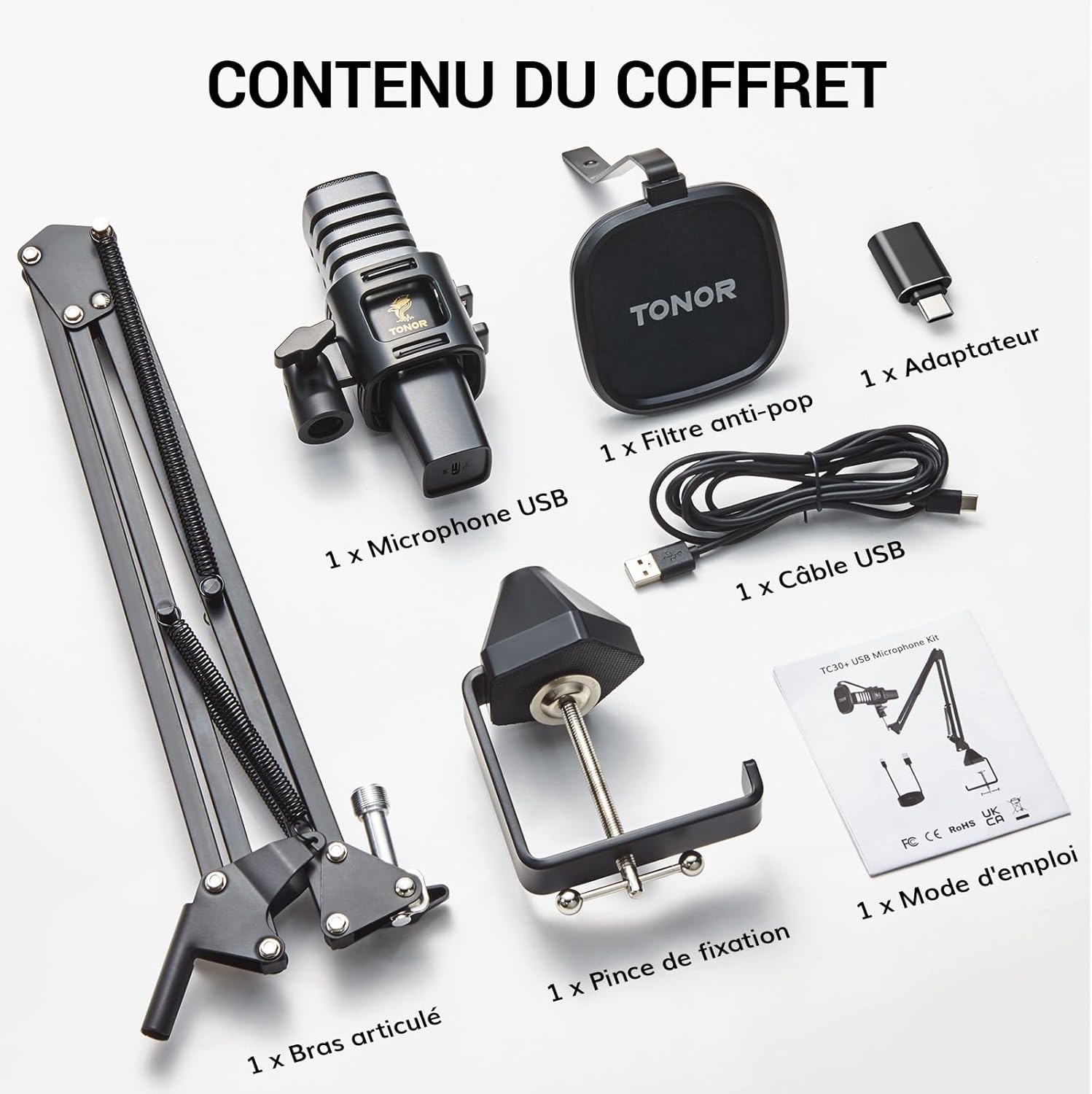Thumbnail 6 de TONOR TC30+ micro PC USB à condensateur avec support de bras pour streaming, podcasts et voix off