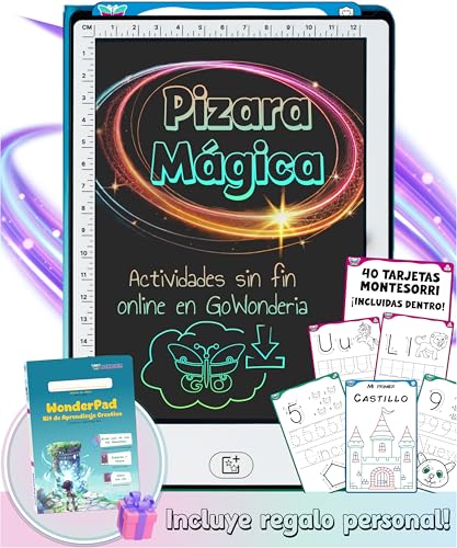 GoWonderia WonderPad: Pizarra Mágica 8,5” con 40 Tarjetas Montessori