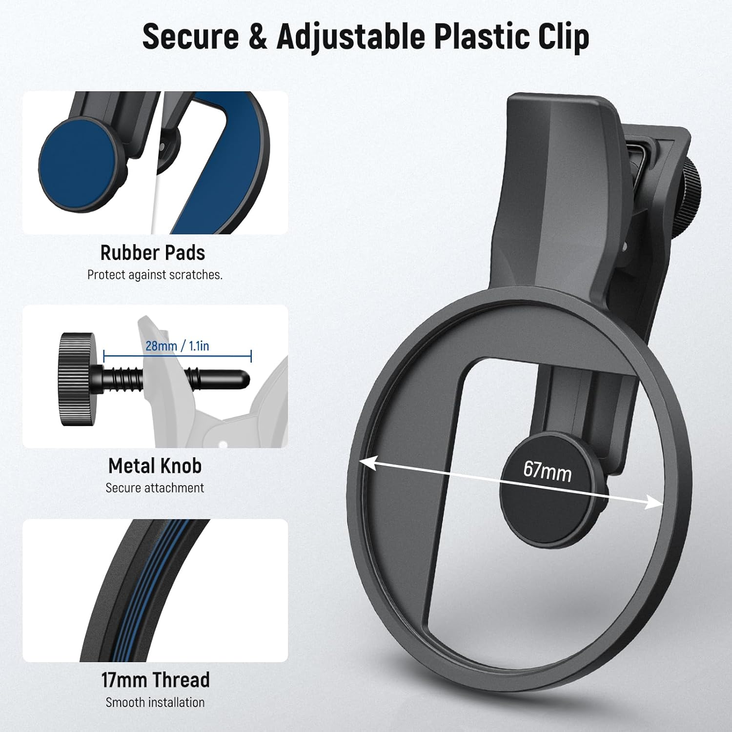 Detalle 2 de NEEWER 2-in-1 67-mm Clip-On CPL & Black-Diffusion (FL-B35) – Smartphone-Filterset