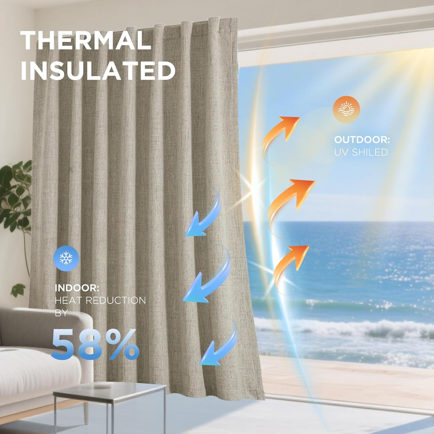 Thumbnail 3 de Joydeco Blackout Thermal Lined Curtains (2 Panel Set) 52x84 Inch with Back Tabs & Rod Pocket