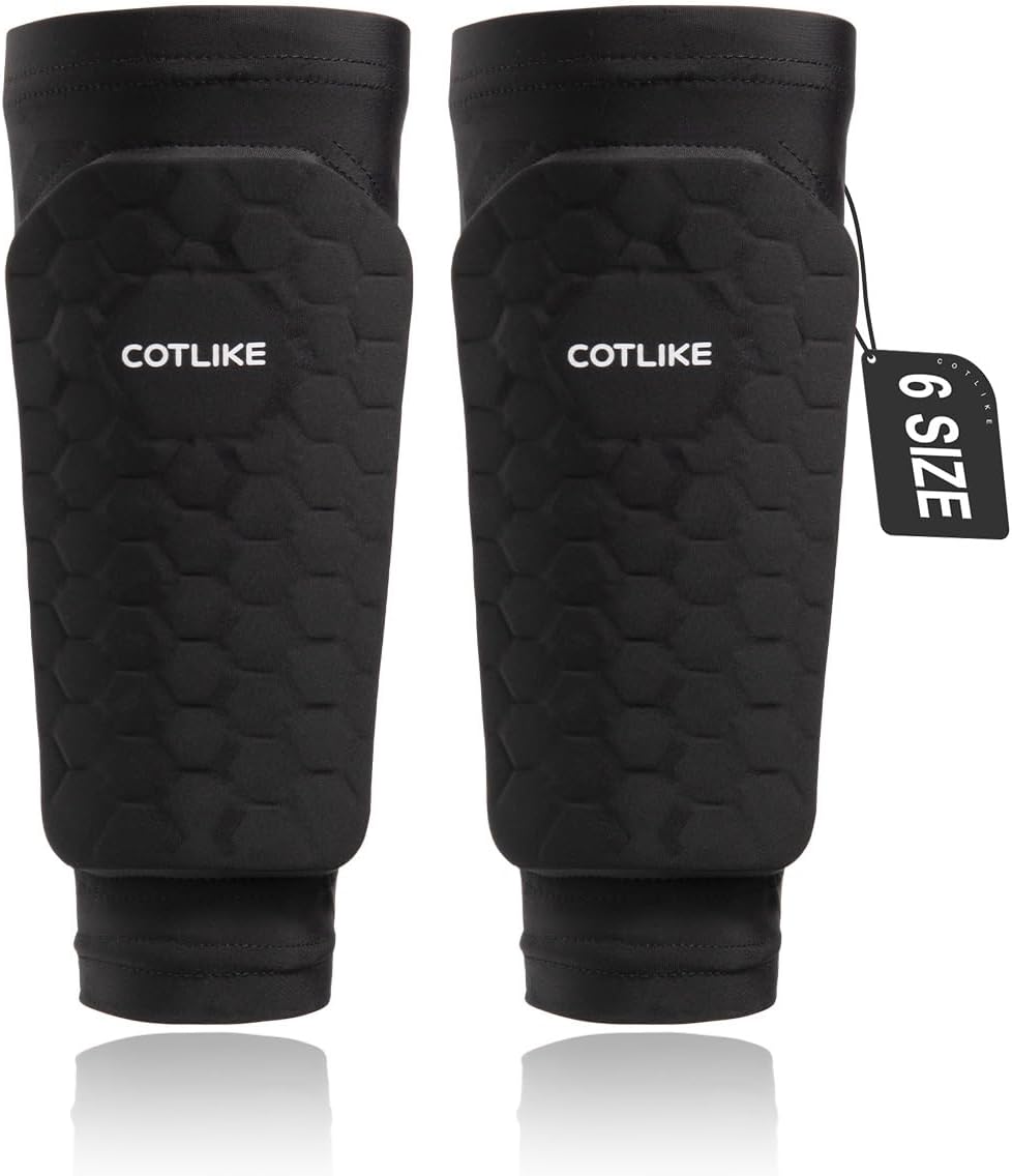 Detalle de COTLIKE Soccer Shin Guards, X-Small Nylon-Spandex Sleeves with Honeycomb Pads