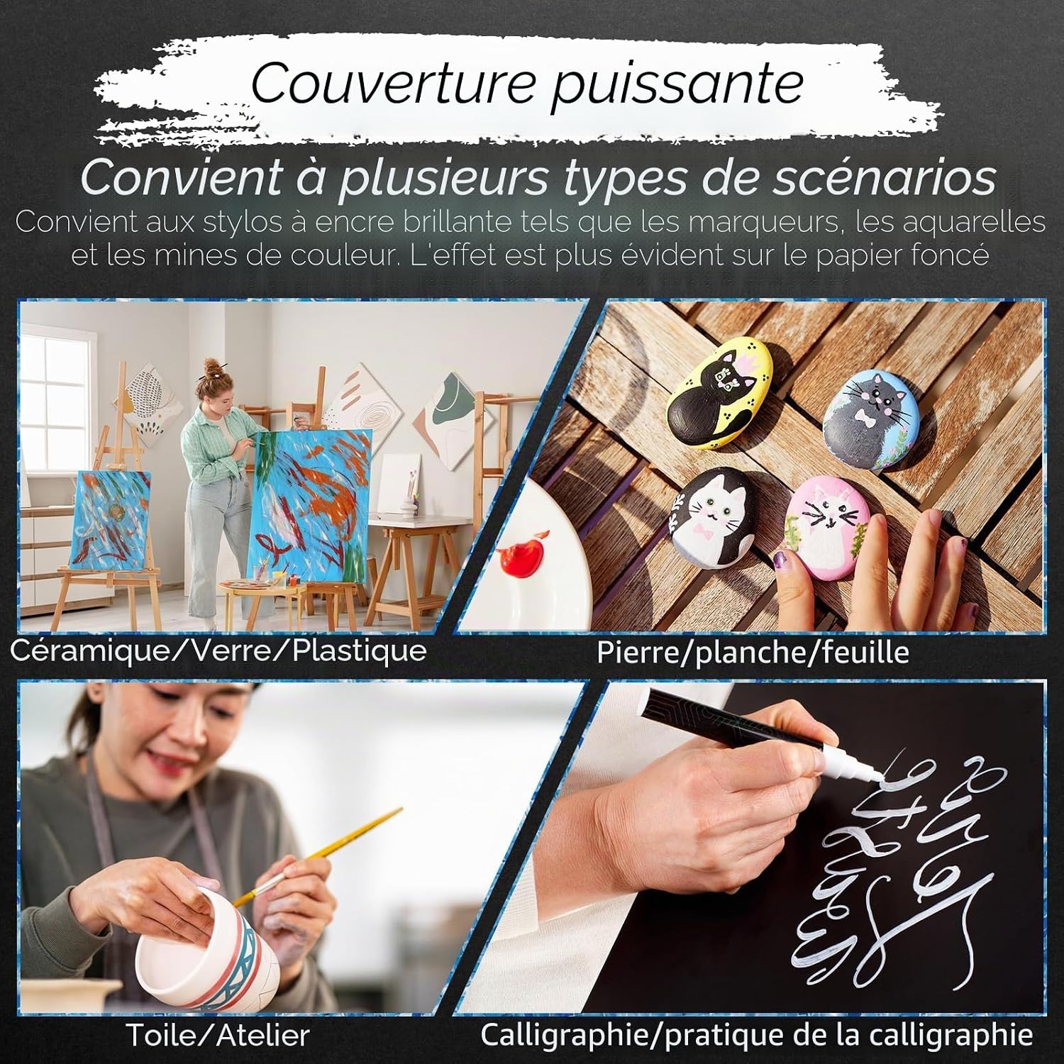 Thumbnail 4 de GADITIEK Lot de 6 stylos gel blanc — pointes 0,6/0,8/1,0/1,2/2,0/4 mm pour art et scrapbooking