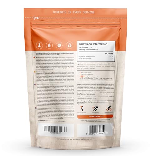 Detalle 2 de Vitabright Créatine Monohydrate en Poudre Micronisée – Sachet 400 g (114 portions)