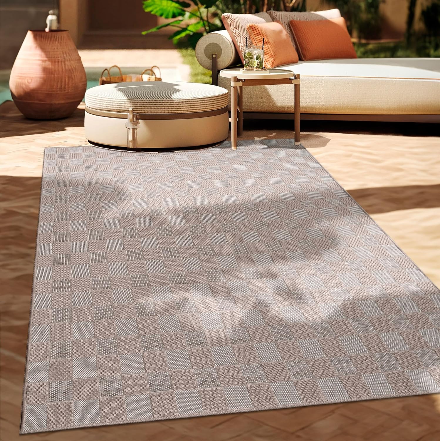 Thumbnail 6 de Paco Home Outdoor Teppich Flachgewebe Modern Boho-Style wetterfest & UV-beständig, 200x280 cm, Beige 2