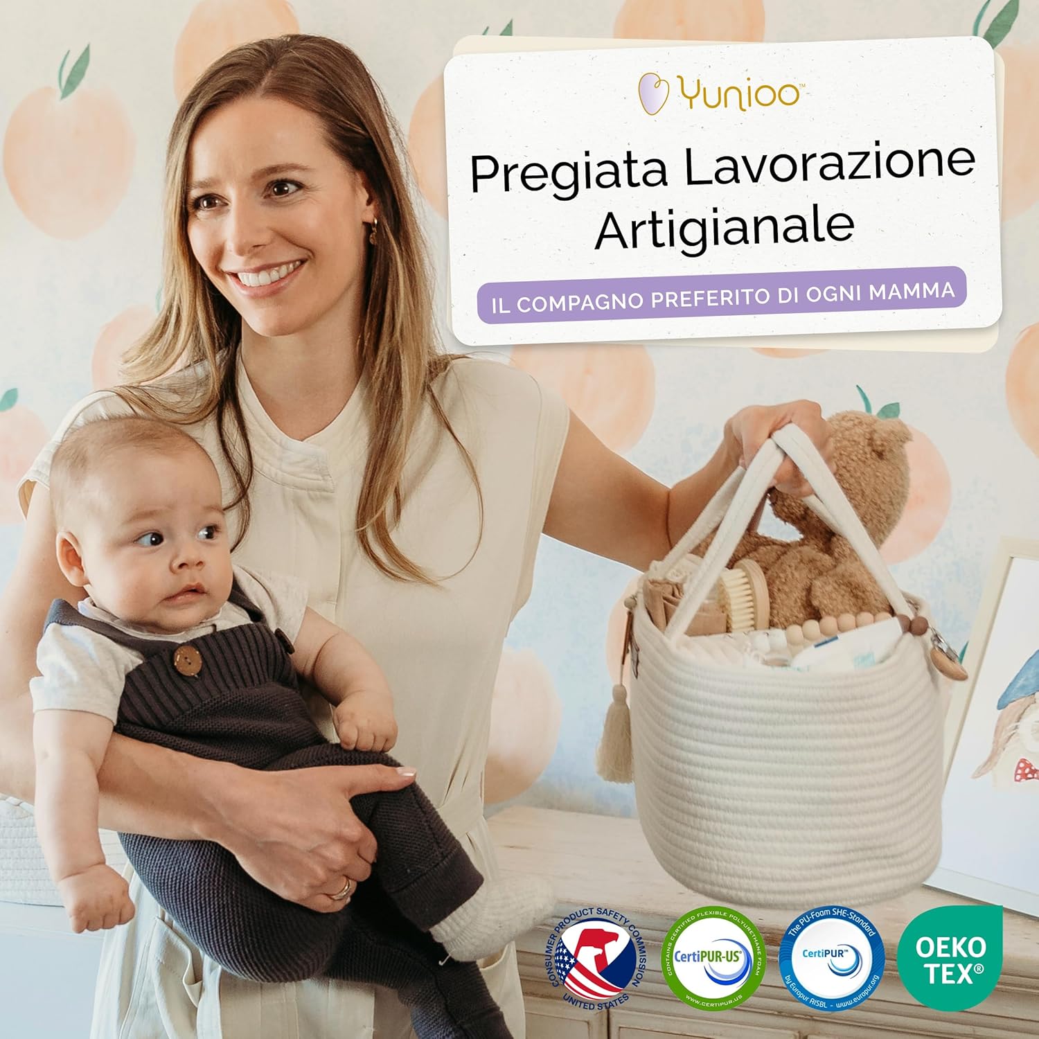 Thumbnail 5 de Yunioo Cestino Porta Pannolini – Organizer Fasciatoio Neonato con Maniglie Robust e Divisori Rimovibili