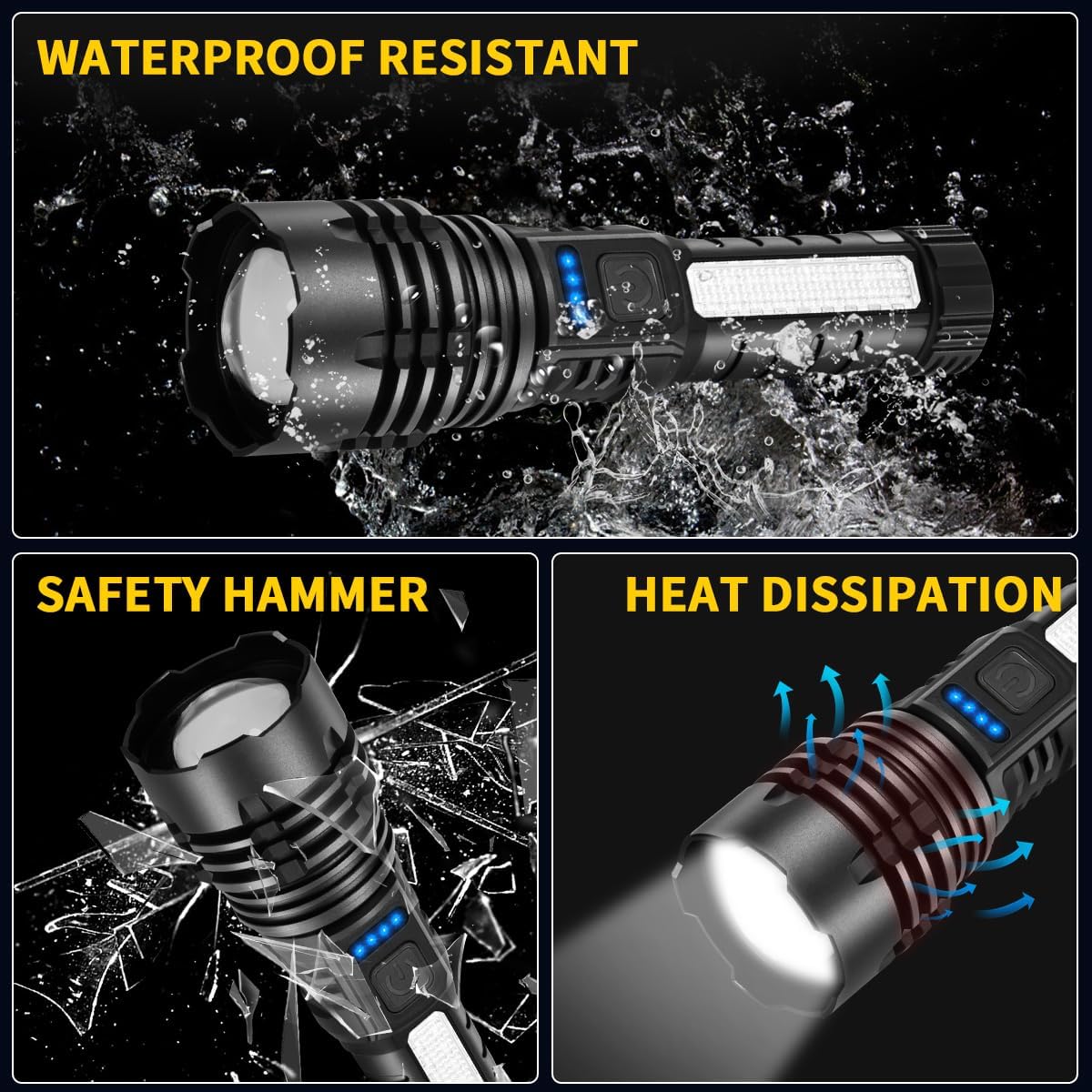 Detalle de ZioeYiue Rechargeable Flashlights (7 Modes) High-Lumen LED Tactical Torch for Home, Emergency, Camping & Hunting