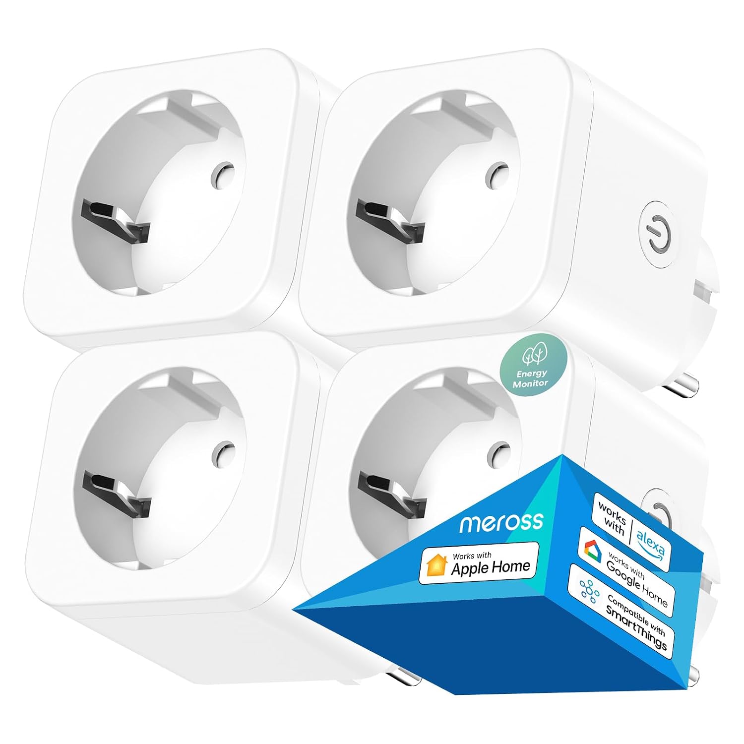 Detalle de Meross Smart WLAN-Steckdose Mit Strommessung – 4er Pack, kompatibel mit Apple HomeKit, Alexa, Google Home und SmartThings