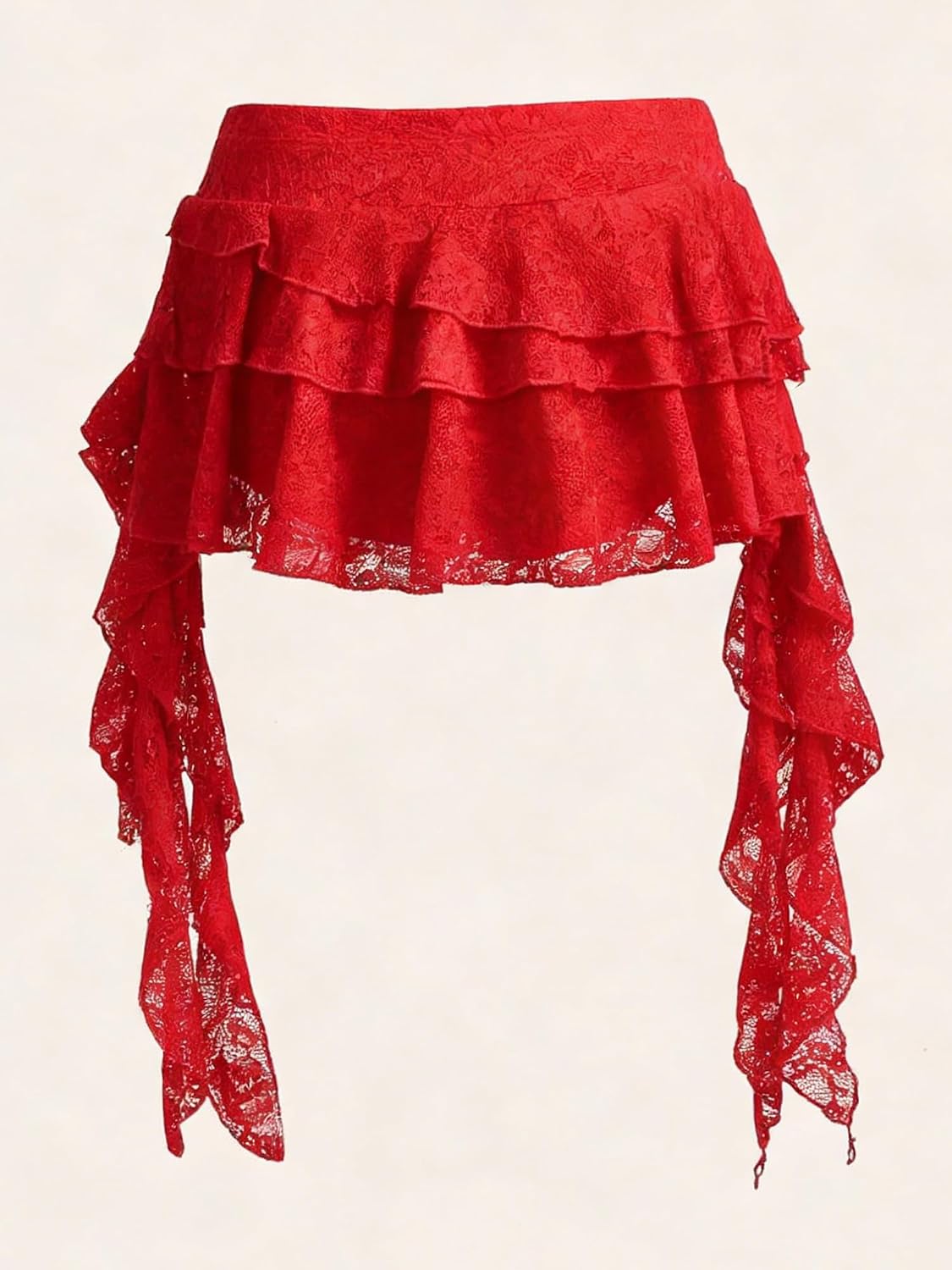 Detalle de Women's Y2K Mini Skirt Ruffle Lace Mesh Asymmetrical Flowy Short Skort