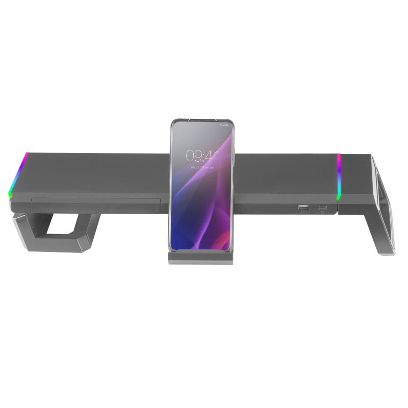 Detalle de Mars Gaming MGS-One: Soporte para Monitor Chromas RGB, ajustable y con almacenaje