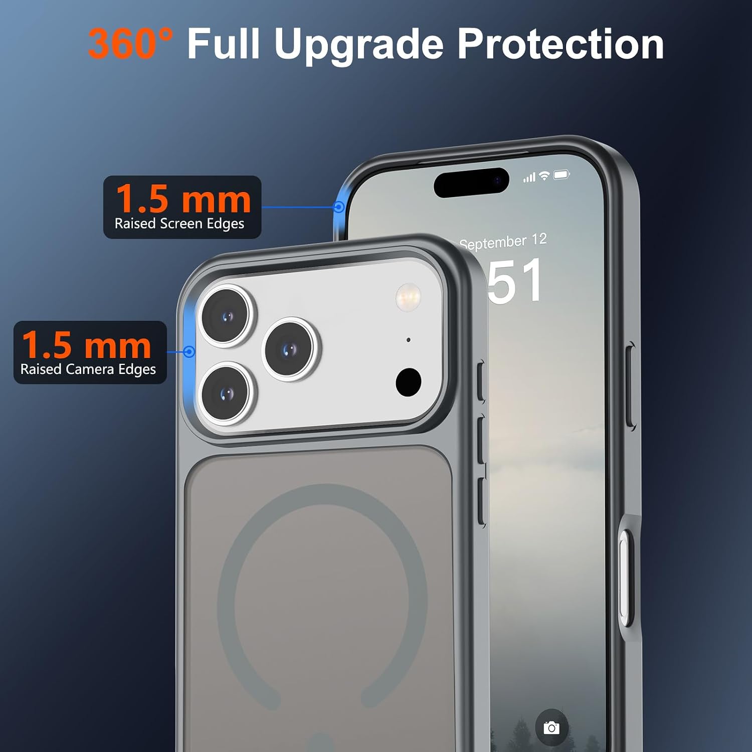 Detalle 2 de SUPFINE Magnetic Case for iPhone 17 Pro (MagSafe Compatible) — Military-Grade Drop Protection, Matte Translucent Gray