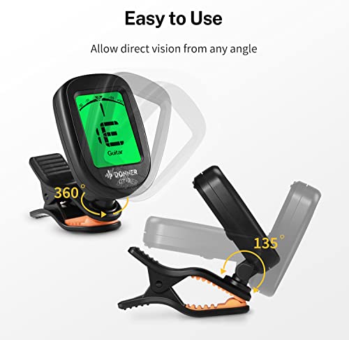 Detalle de Donner DT-2 Clip-On Chromatic Tuner: Accurate, Easy-Use for Guitar, Bass, Violin, and Ukulele
