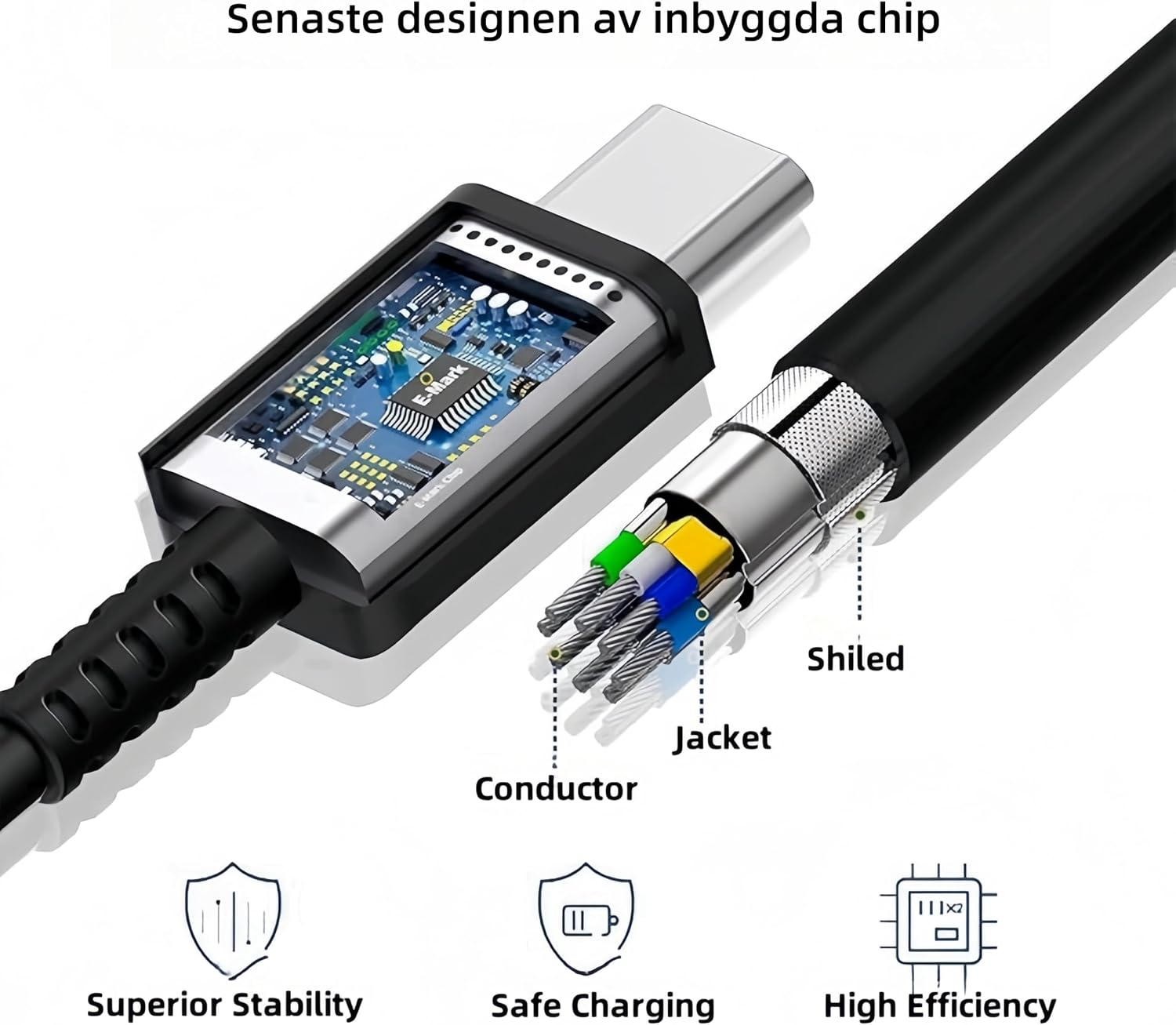 Detalle de Heboen 45 W USB-C-laddare med 2 m kabel och stöd för snabbladdning