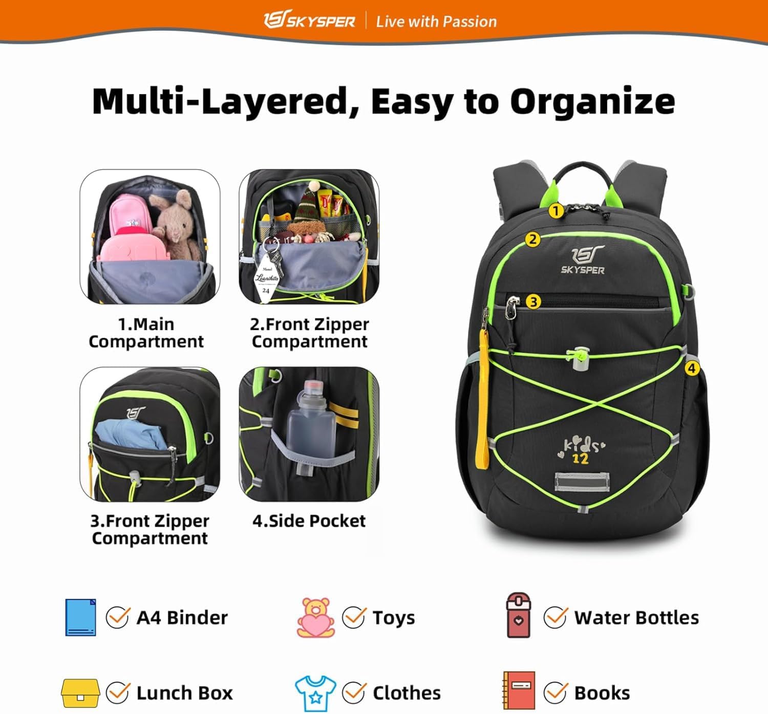 Detalle 2 de SKYSPER Kinderrucksack Wandern für Jungen & Mädchen (3–8 Jahre) – komfortabler Wanderrucksack für Outdoor