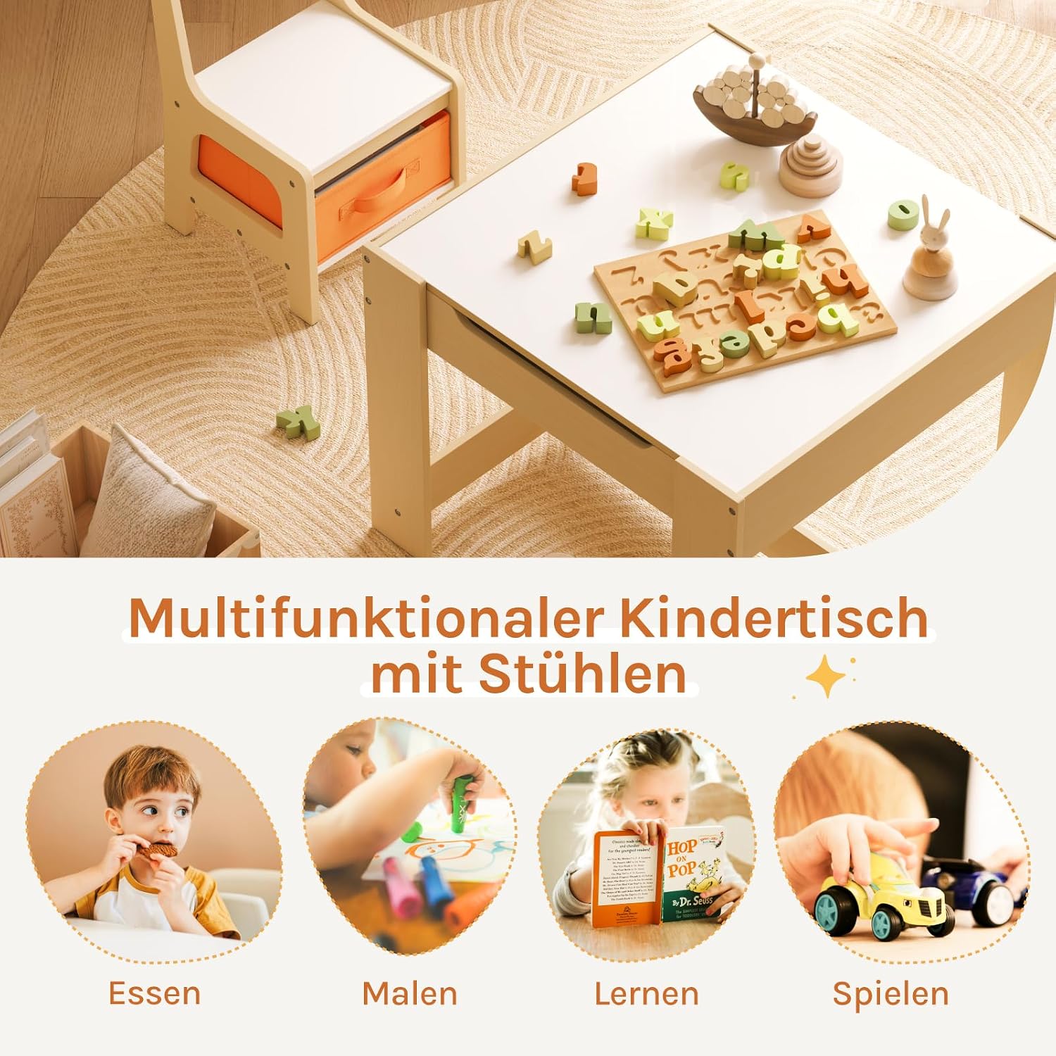 Thumbnail 6 de WOLTU Kindersitzgruppe (3-tlg.) mit Kindertisch, Kreidetafel & Stauraum