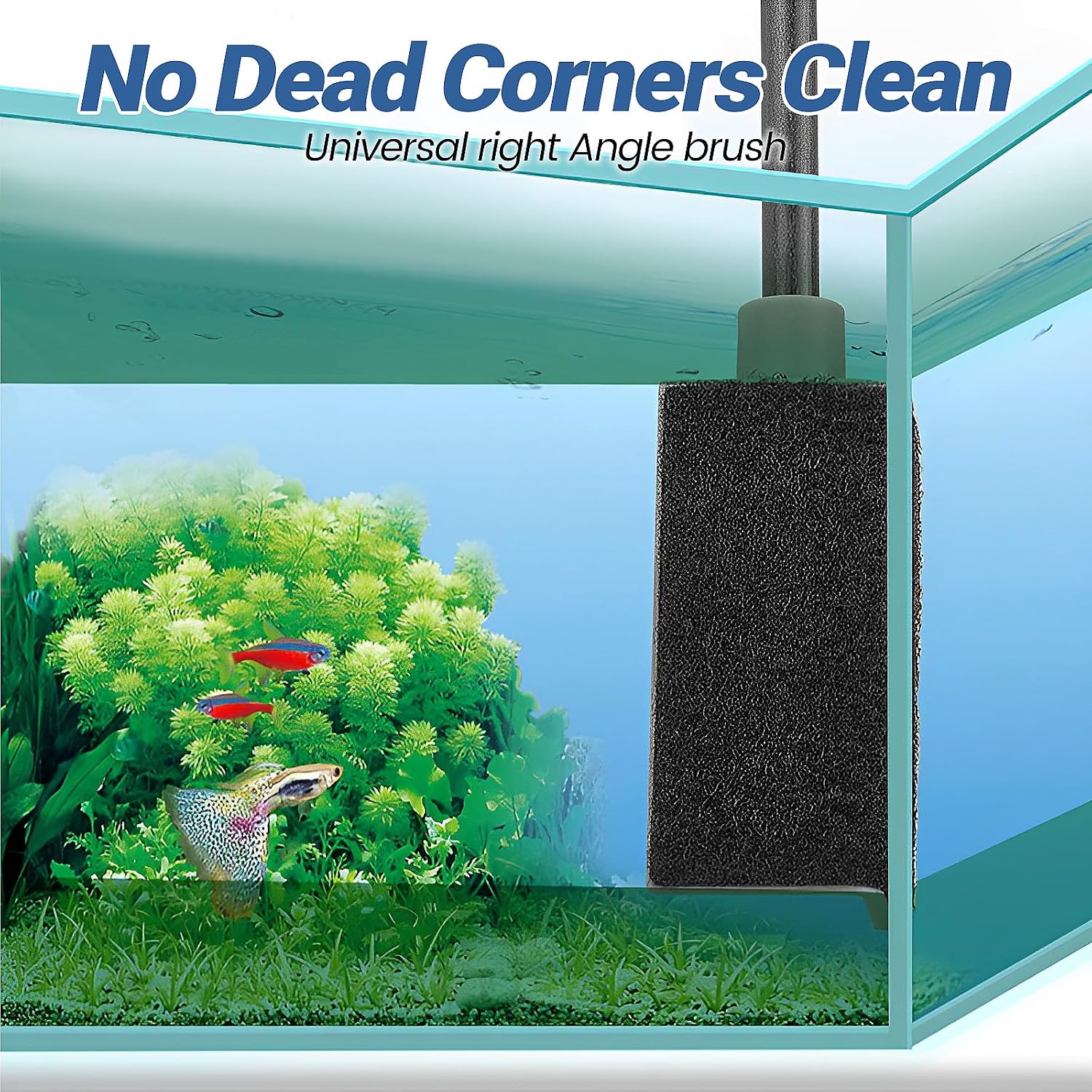 Detalle 2 de HUSOUE 3-in-1 Fish Tank Cleaner Kit: Algae Scraper, Triangle Brush & Right Angle Brush