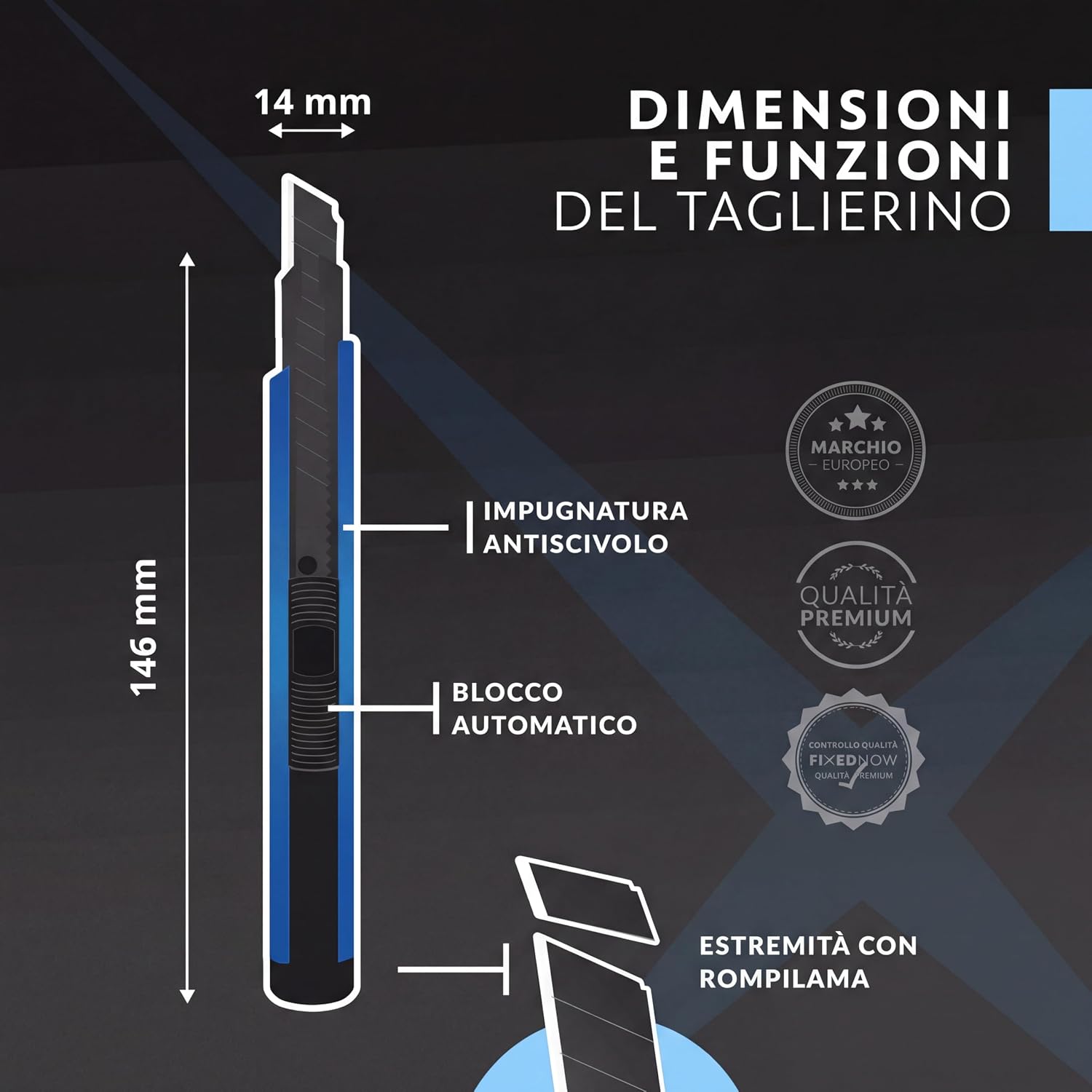 Thumbnail 2 de FixedNow 5 taglierini professionali da 9 mm con 15 lame di ricambio – mini cutter per tappeti