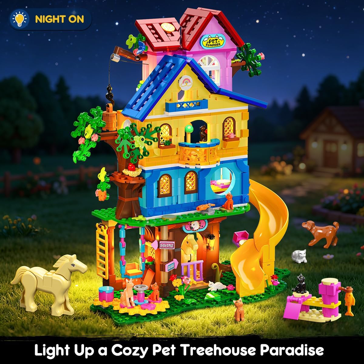 Thumbnail 1 de HOGOKIDS Friends Mädchen Baumhaus Bauspielzeug mit LED-Licht – 4-stöckiges Klemmbausteine-Abenteuer