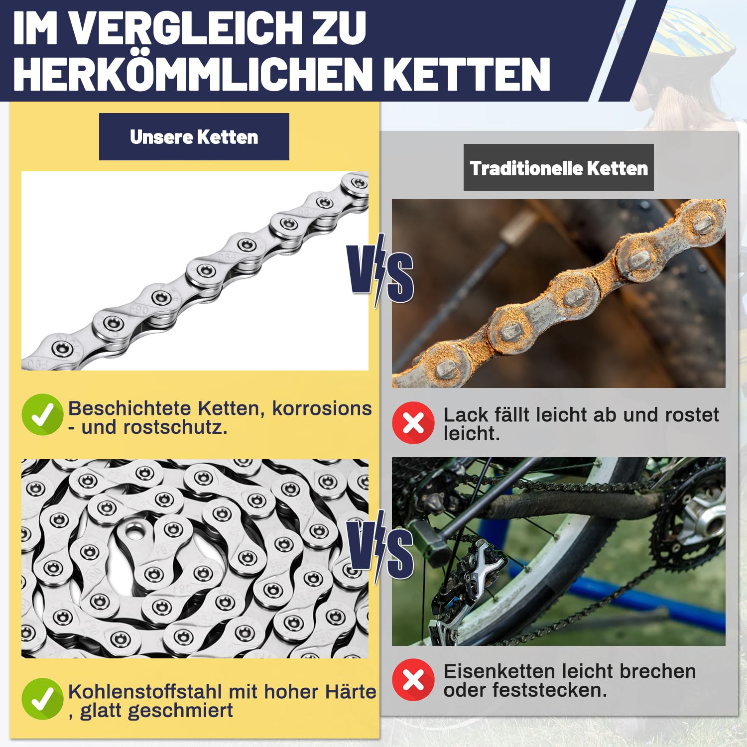 Detalle de Wicbb 9-fach Fahrradkette 116 Glieder mit Kettenschloss – 9S MTB/Rennrad