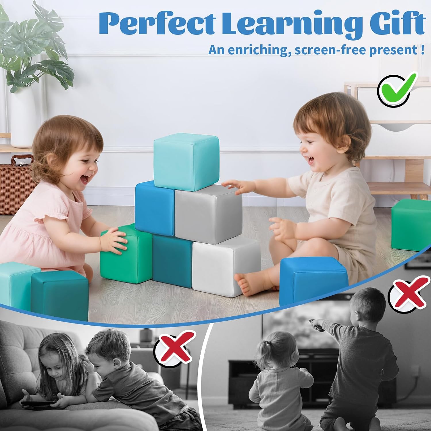 Thumbnail 5 de TODIBY Foam Building Blocks for Toddlers: 12-Piece Wipeable Leather Stacking Cubes