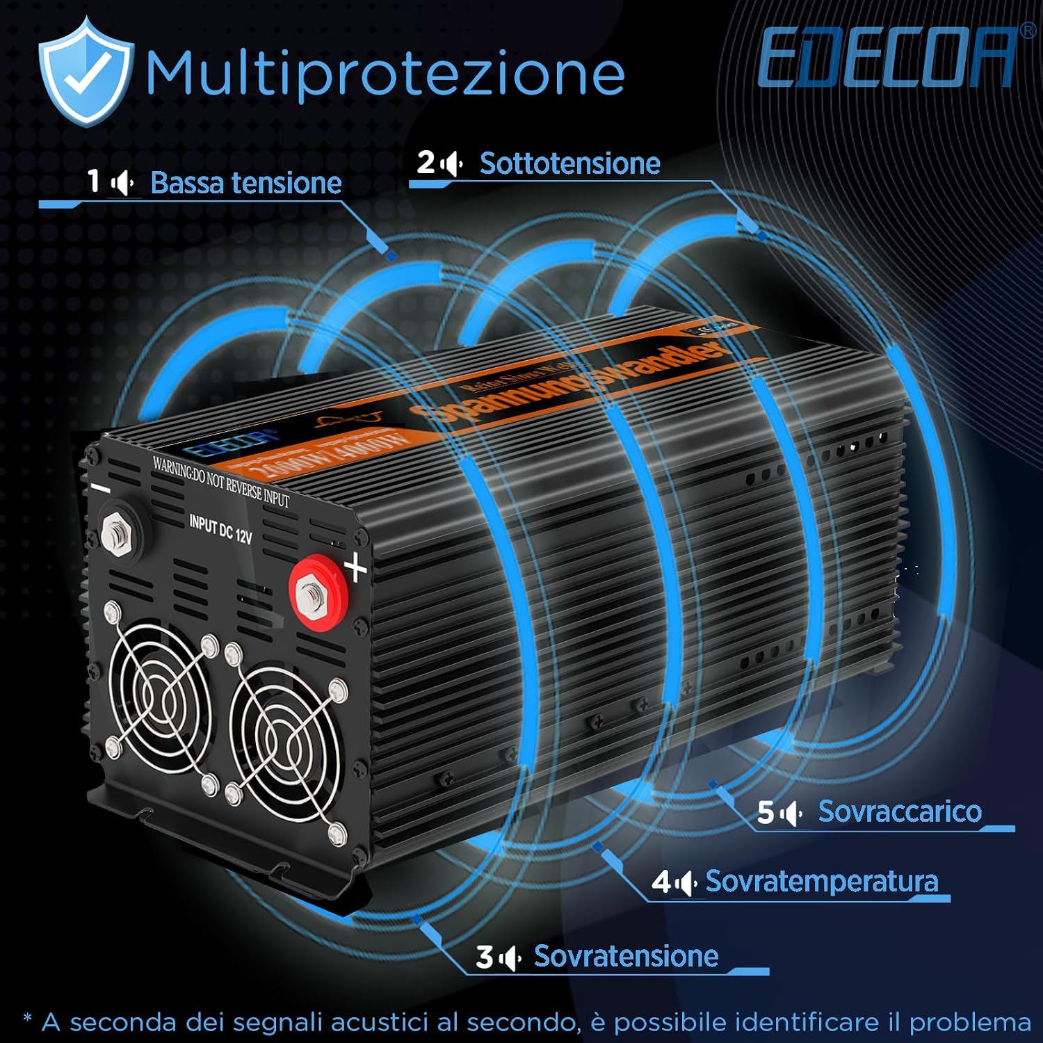 Thumbnail 3 de EDECOA Power Inverter 12V→220V Pure Wave da 2000W con telecomando e USB